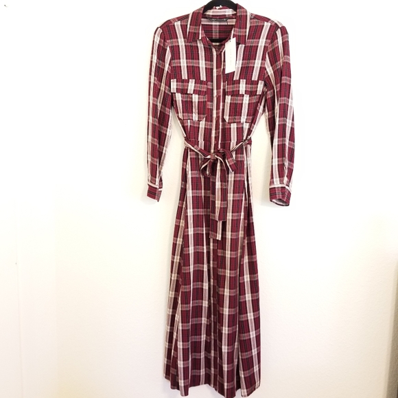 Zara Dresses & Skirts - Zara Plaid Maxi Dress Button Front Long Sleeve